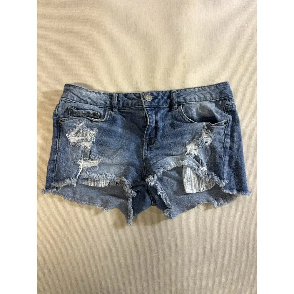 Aeropostale Shorty Blue Denim Shorts Size 6 Medium Wash Distressed Cutoff